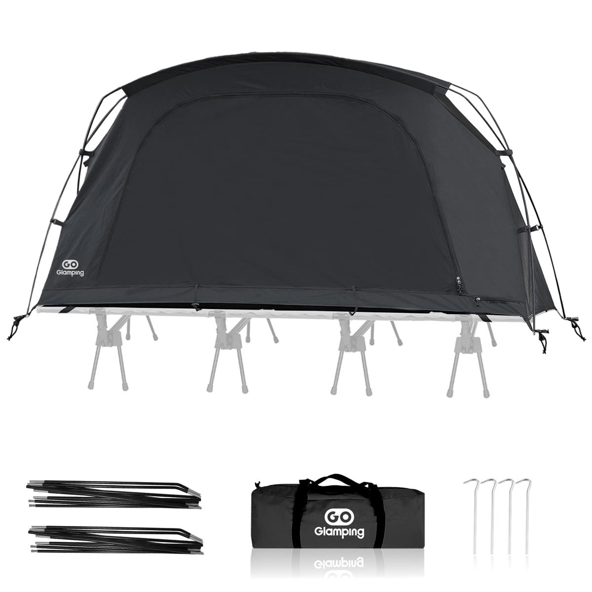 GOGlamping 円蓋 コットテント【SKY EYE CT PLUS】 独立独歩式 TC原料品 コット用 ソロ円蓋 カンガルー式 肌付き円蓋 1人用 ツーリングドーム 3WAY手合い 軽さ 軽銀極点 前後通いつめる口 メッシュ明かり採り 片方窓 かがり火可 小型 難民キャンプ 山歩き 自動二輪車銀輪 210*80*10