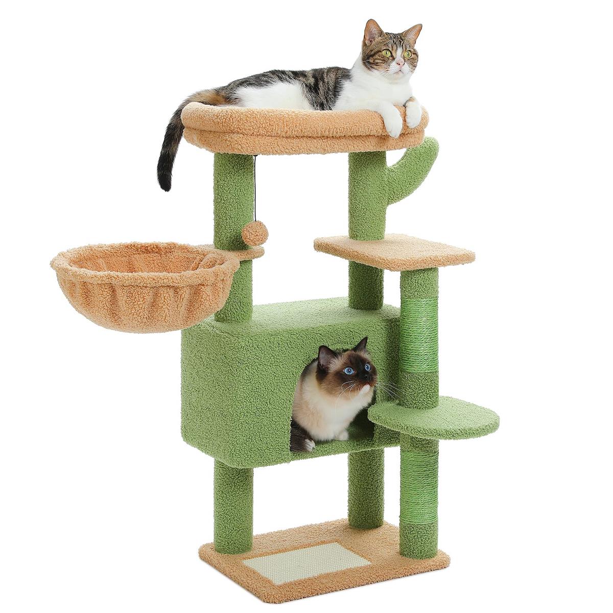 PAWZ Road キャットタワー ミニ サボテン コンパクト 猫タワー ハンモック 低い 小さめ 子猫 シニア猫 据え置き 省スペース おしゃれ かわいい 人気 多頭飼い 猫爪研ぎポール 天然麻紐 猫ハウス 安定 運動不足解消 お手入れ簡単 - 高さ88cm グリーン｜ESSライフスタイル