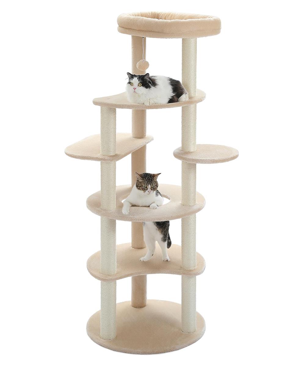 PETEPELA(ぺテぺラ) キャットタワー か細い 大型猫用 猫主柱 多頭飼い 格好のいい 愛くるしい 室内装飾 取り付け 麻紐 爪とぎ 手あそび パウダーコンパクト 省あき場所 老猫用 短足猫 年がしら猫 上がり段 登り分かりやすい 一般受け 運動すること不完全さ取り止める 倒れ押しとどめる策 - 高さ154珊 ベージュ