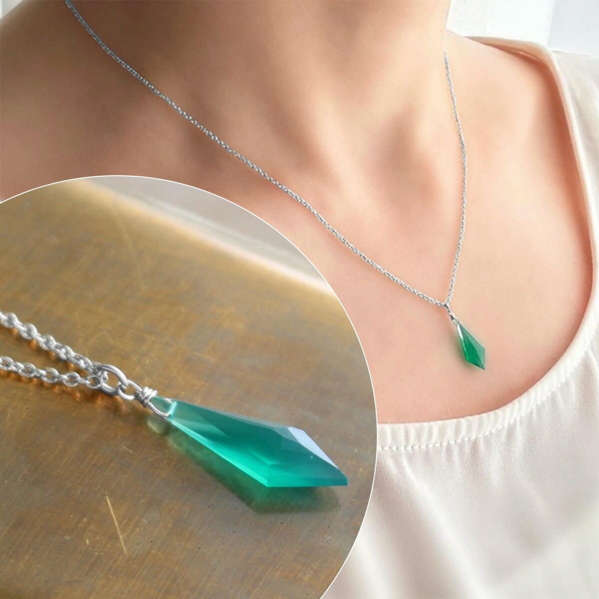 楽天市場】グリーンオニキス ロザンジュカット ネックレス K14GF 楽天市場】グリーンオニキス ロザンジュカット ネックレス K14GF