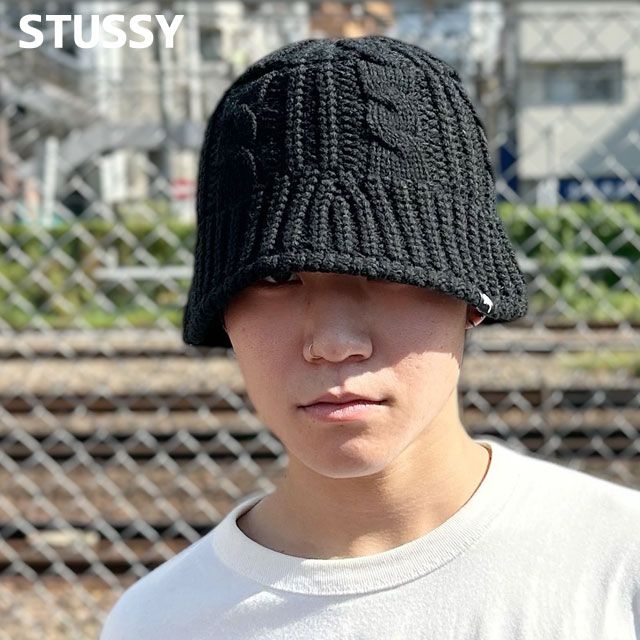 チェウォン着用 STUSSY ニットバケットハット 黒/グレー即完売商品激レアL チェウォン着用 STUSSY ニットバケットハット 黒/グレー即完売