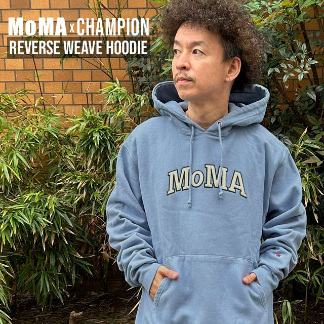 Champion ガーメントダイ フーディー MoMA ペールブルー S Champion ガーメントダイ フーディー MoMA Edition ペールブルー