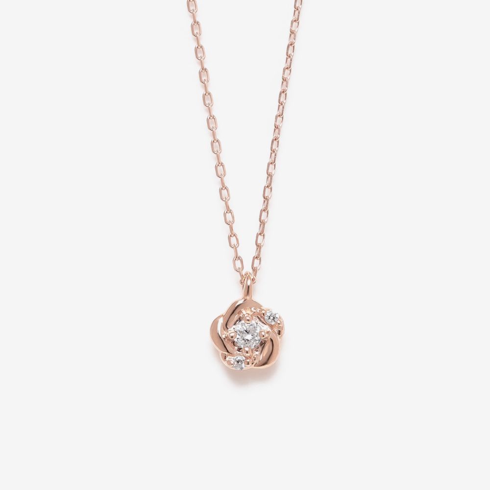 4℃ K10ピンクゴールド 花モチーフ ネックレス ダイヤモンド 【美品】 K10 ピンクゴールド ダイヤモンド フラワー ネックレス