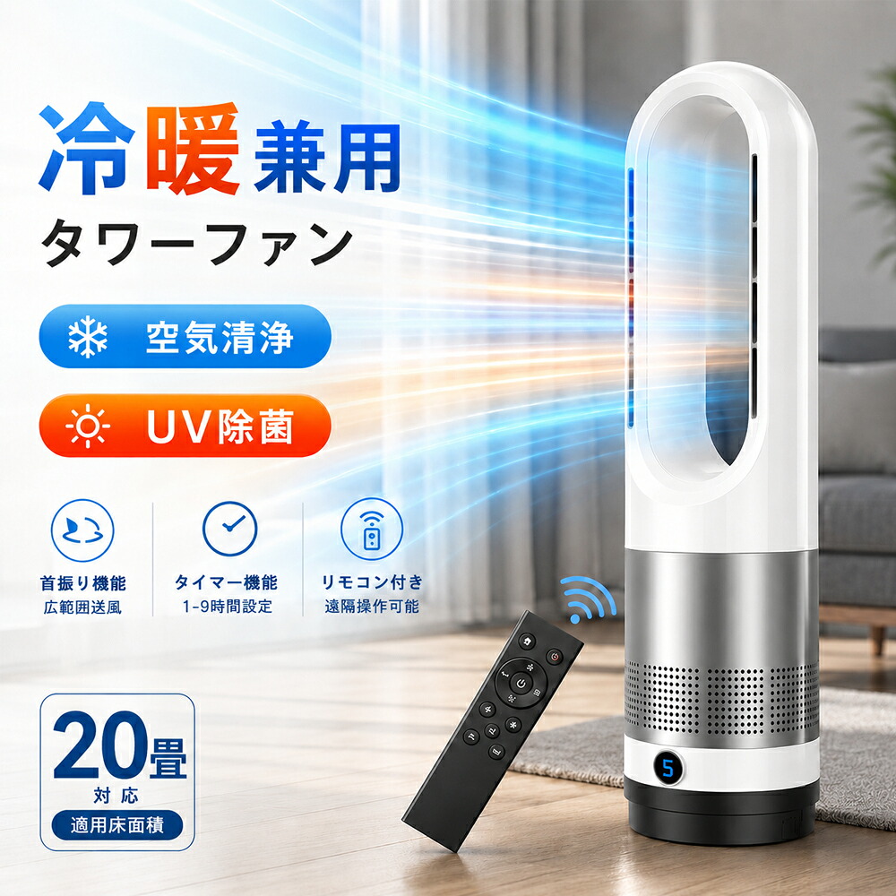 ＼1位 ★レビュー特典／冷風機 扇風機 冷暖兼用 タワーファン 羽根なし扇風機 冷風 温風 DCモーター 空気循環 サーキュレーター 大風量 静音 8段階送風 3段階温風 自動首振り 省エネ 節電対策 空気清浄 スリム リモコン付き 暖房器具 夏冬兼用 リビング 寝室 ギフト｜エスティス