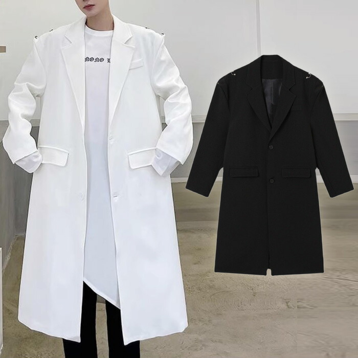 【Le sucood】 ショルダーバックルロングスリットコート オーバーサイズコート ロング丈コート ロング丈コート デザインコート シングルブレストコート スリットコート モノトーン 長袖 きれいめ メンズ ストリート系 モード系 サロン系 個性的 原宿系 ファッション