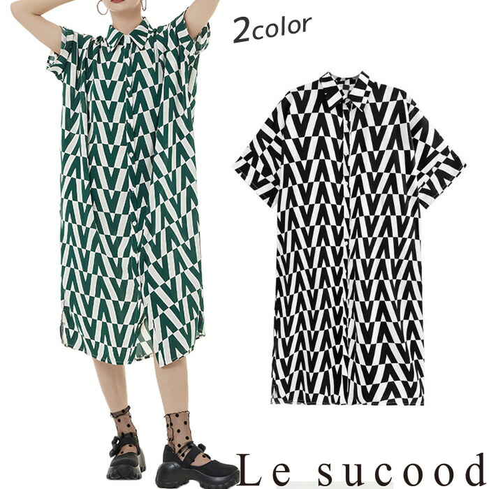 楽天市場】【Le sucood】 幾何学総柄シャツワンピース シャツ