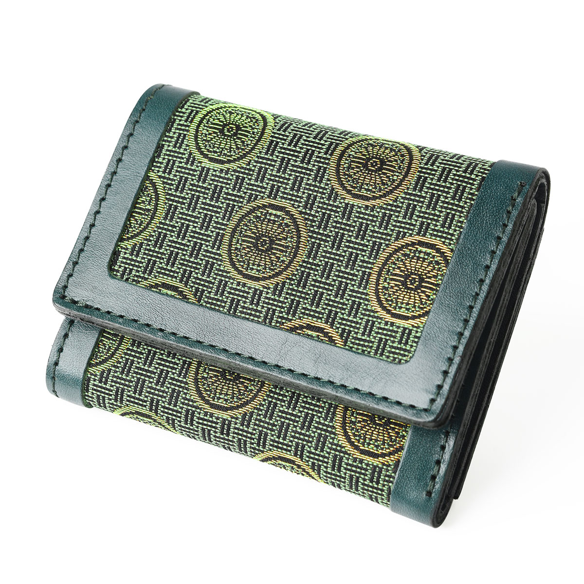 メンズ ミニ レディース 財布 ケース 金襴 敬老の日 即日発送 平日13時注文 入金分まで 日本製 財布 プレゼント 06s 糸屋輪宝緑 西陣織 本革 京都 職人 手作り プレゼント 敬老の日 父の日 母の日 送料無料 Esuonangel