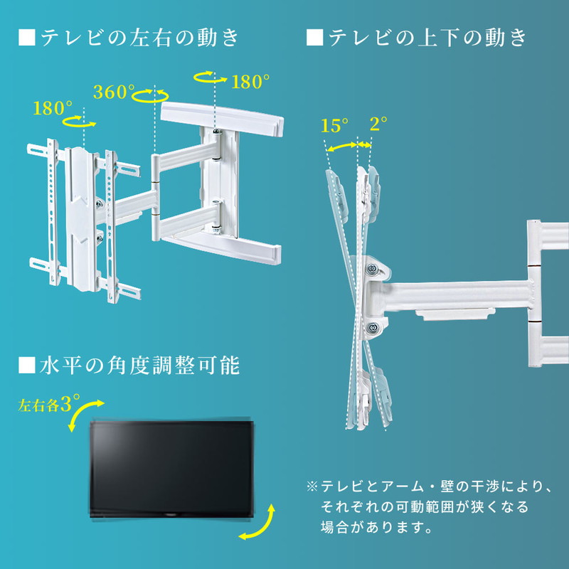 テレビ壁掛け 金具 アーム 薄型 大型 コーナー 角度調整 左右首振り 可動 Vesa ホワイト Eex Tvka0wh Deerfieldtwpportage Com