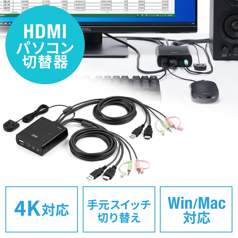 ギフト/プレゼント/ご褒美] サンワサプライ HDMI対応手元スイッチ付きパソコン自動切替器 2:1 SW-KVM2WHU  DisplayPortディスプレイ USBキーボード USBマウスに対応したKVM切替器 4969887593479 fucoa.cl