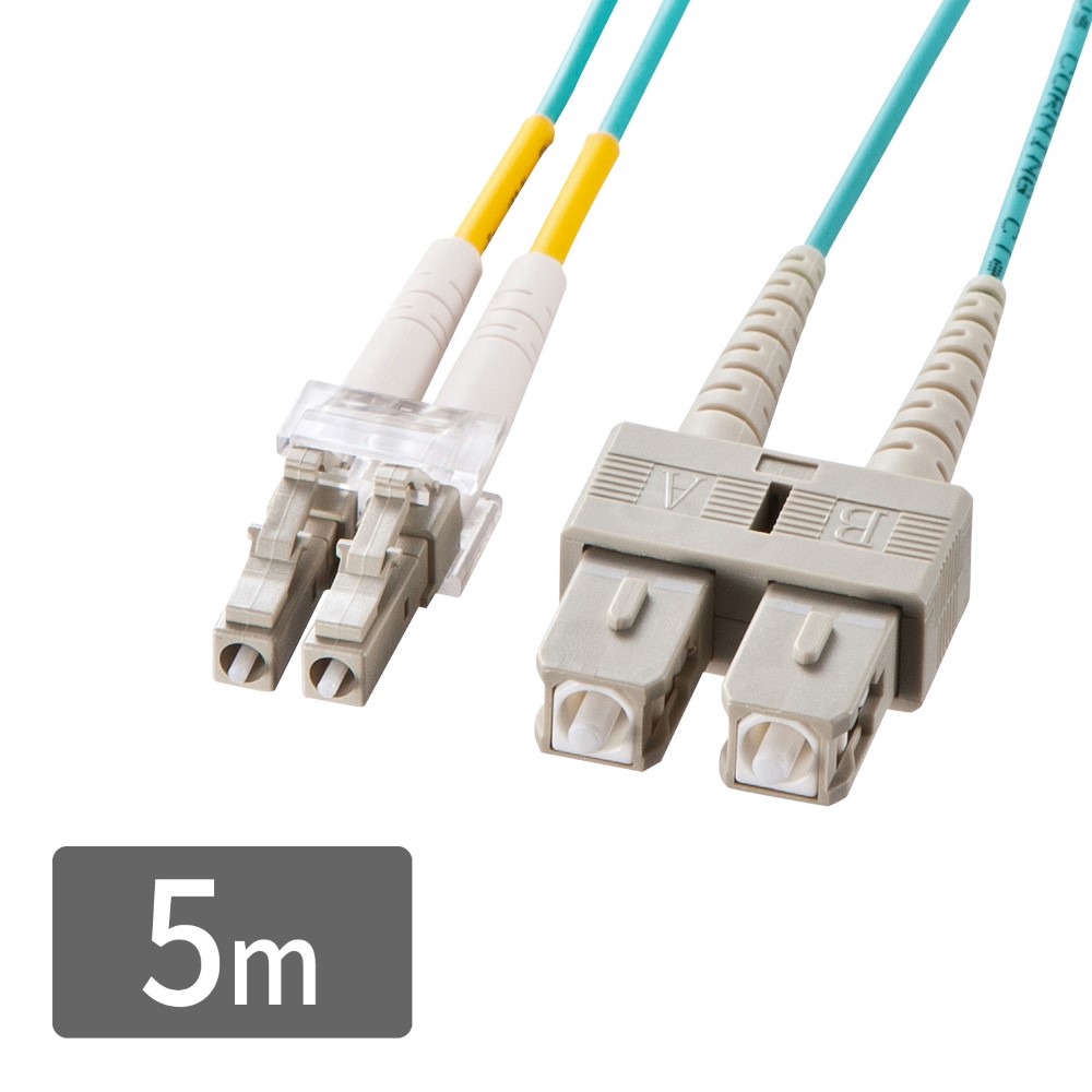 【最大1500円OFFクーポン配布中】メガネ型光ファイバケーブル マルチ50μmOM3、LC&times;2-SC&times;2、5m HKB-OM3LCSC-05N サンワサプライ【訳あり 新品】｜イーサプライ　店