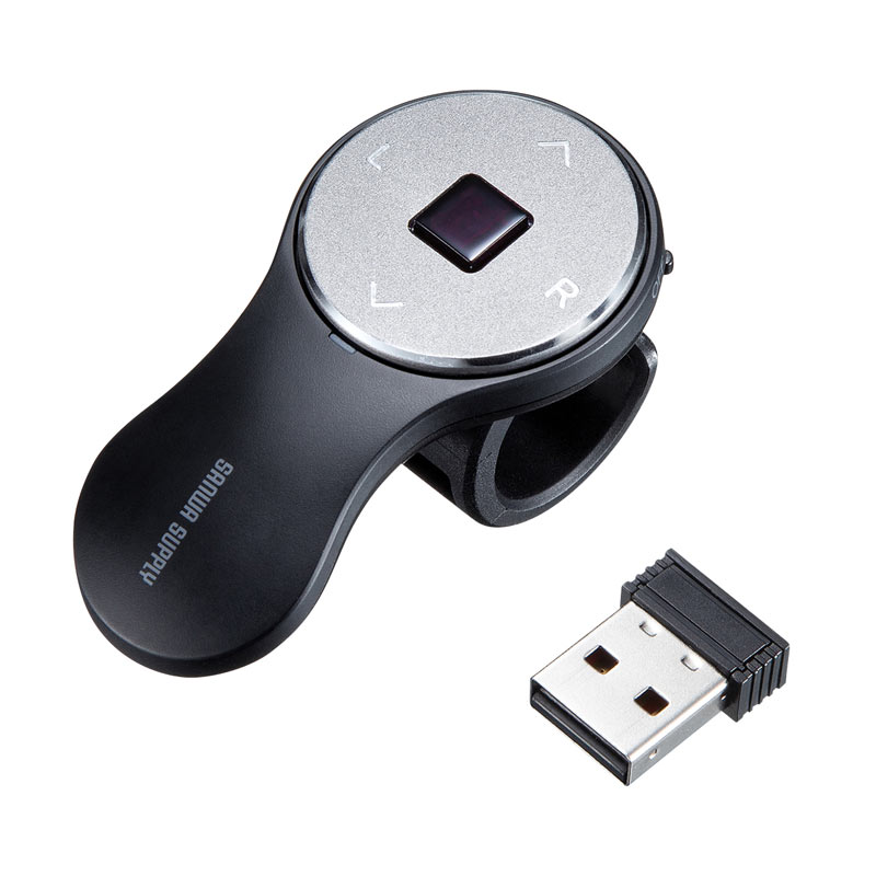 【最大3500円OFFクーポン 5/20まで】リングマウス ワイヤレス 5ボタン USB充電式 小型 プレゼン ブラック MA-RING2BK サンワサプライ画像