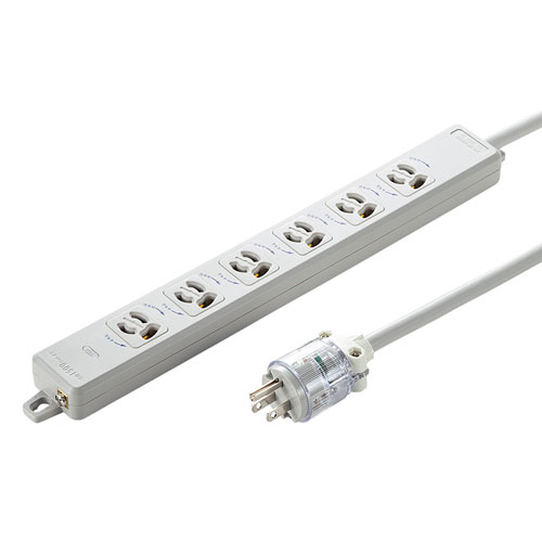 医用接地プラグ付き電源タップ 3P 6個口 ホワイト 5m TAP-HPM6-5W サンワサプライ
