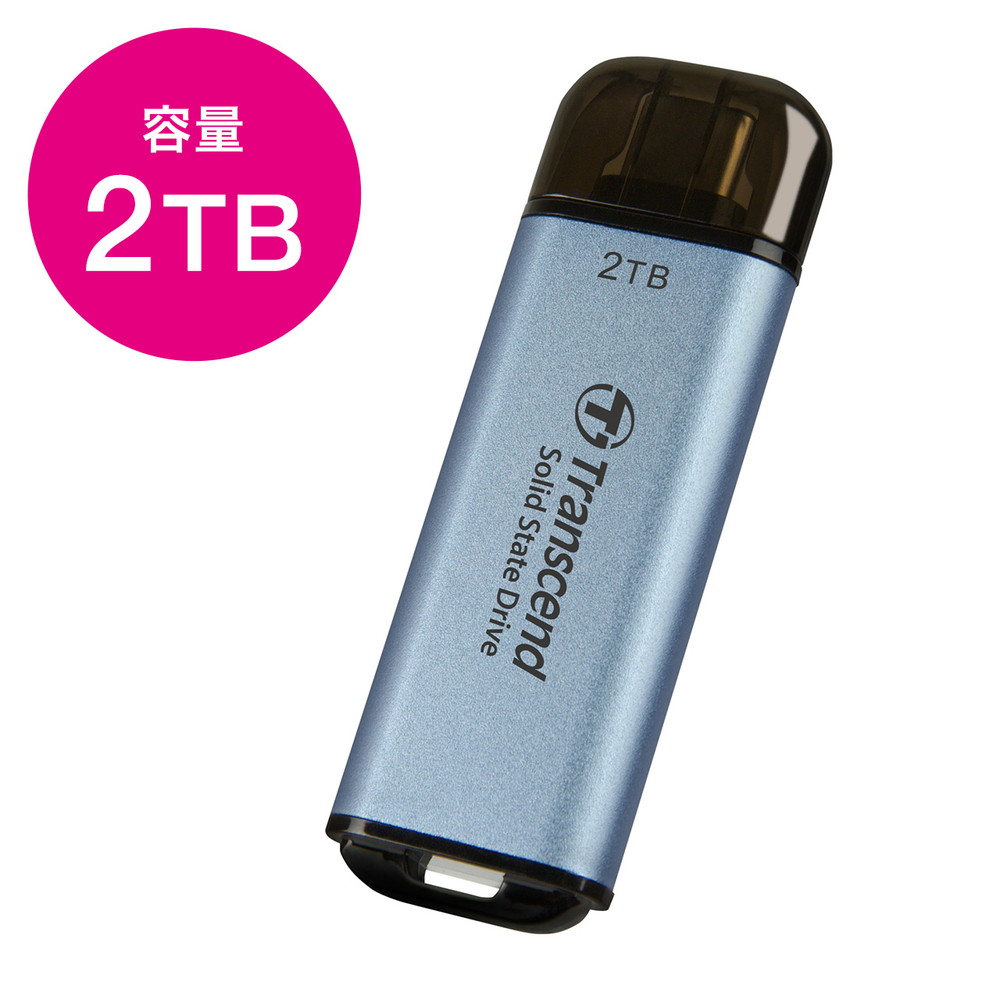 【最大1500円OFFクーポン配布中】Transcend ESD310 ポータブルSSD 2TB Type-C接続タイプ スティックSSD 外付け USB10Gbps iPhone15 スカイブルー TS2TESD300C|イーサプライ 店