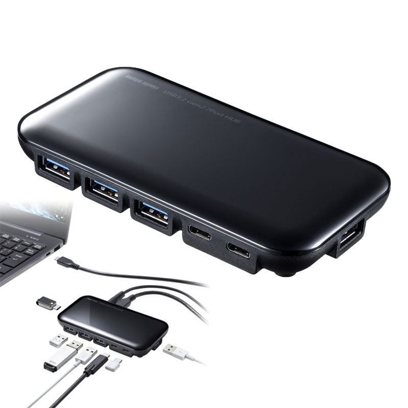 【最大1500円OFFクーポン配布中】【訳あり 新品】USB3.2 Gen2対応 Type-Cハブ 7ポート セルフパワー Windows Macシリーズ Chrome OS ブラック USB-3TCH38BK サンワサプライ ※箱にキズ、汚れあり