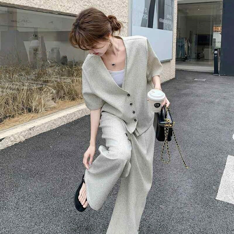 セットアップ レディース カジュアル おしゃれ 上品 衣装 年 夏 パンツ ワイドレッグ スリム|エーステクノ店