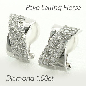 【P10倍 お買い物マラソン】イヤリング ダイヤモンド ピアス レディース パヴェ ゴージャス 1.0カラット 地金 X字 クロス 18金 18k k18 ゴールド ボーナスセール｜Luire Deuxieme
