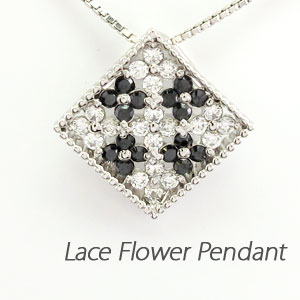 ブラックダイヤモンド ネックレス ペンダント レディース フラワー 透かし レース スクエア 0.3カラット ゴールド k18 18k 18金 母の日