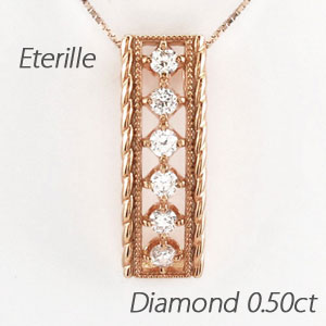 ダイヤモンド ネックレス 18k ペンダント レディース アンティーク ミル ツイスト スクエア 0.5カラット ゴールド k18 18金 母の日