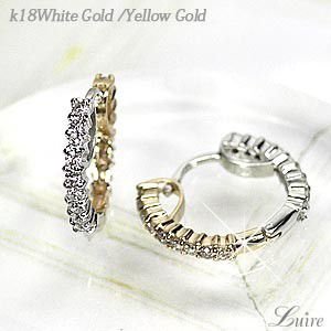 K18 ゴールド リバーシブル フープピアス コンビピアス ダイヤ0.50ct ダイヤモンド【K18WG YG】 【K18WG PG】【送料無料】 ボーナスセール|Luire Deuxieme