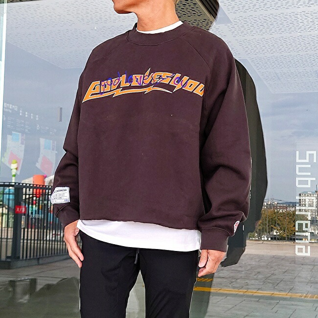 MAISON CASANOVA メゾンカサノバ GOD LOVES YOU vintage sweat BROWN (ブラウン) スウェット トレーナー ビンテージ加工 ストリート オーバーサイズ ビッグシルエット ユニセックス レディース ペアコーデ|Eternal 店