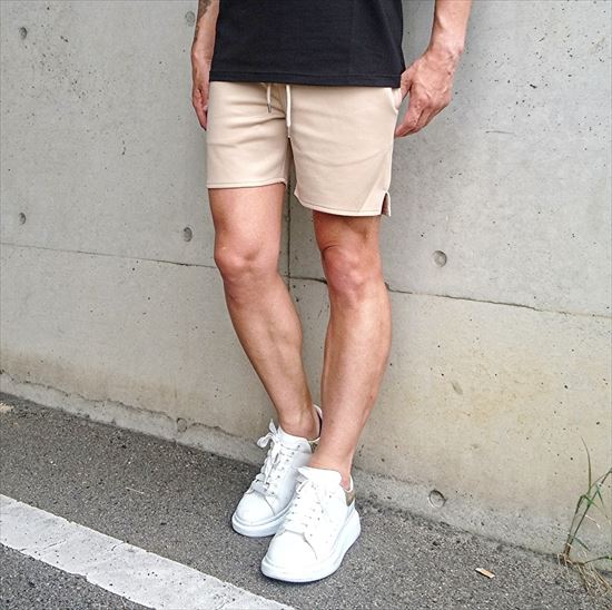 ストレッチダンボールショーツ Beige ベージュ 春夏新作 メンズファッション ボトムス ハーフパンツ ショートパンツ 無地 スエット ストレッチ素材 大人カジュアル ジム着 ストリート系 サーフ Napierprison Com