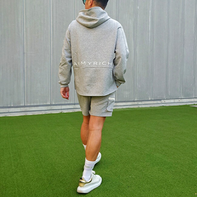 ARMYRICH アーミーリッチ レーヨンポンチ パーカー ショーツ セットアップ GRAY (グレー) 春夏 春服 夏服 新作 軽量 涼しい 夏 トレーニングウエア ルームウエア ゴルフ 部屋着 大人カジュアル ストリート系 オーバーサイズ|Eternal 店