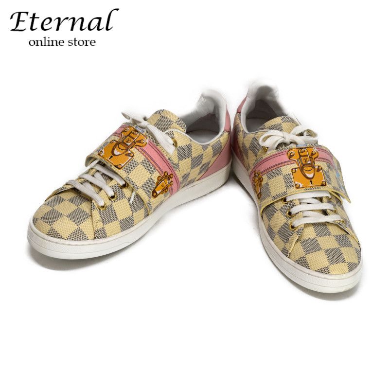 【中古】LOUIS VUITTON　ルイヴィトン　 フロントローライン スニーカー　2018年　サマートランク　#37.5　ダミエアズール　靴　シューズ レディース　シューズ