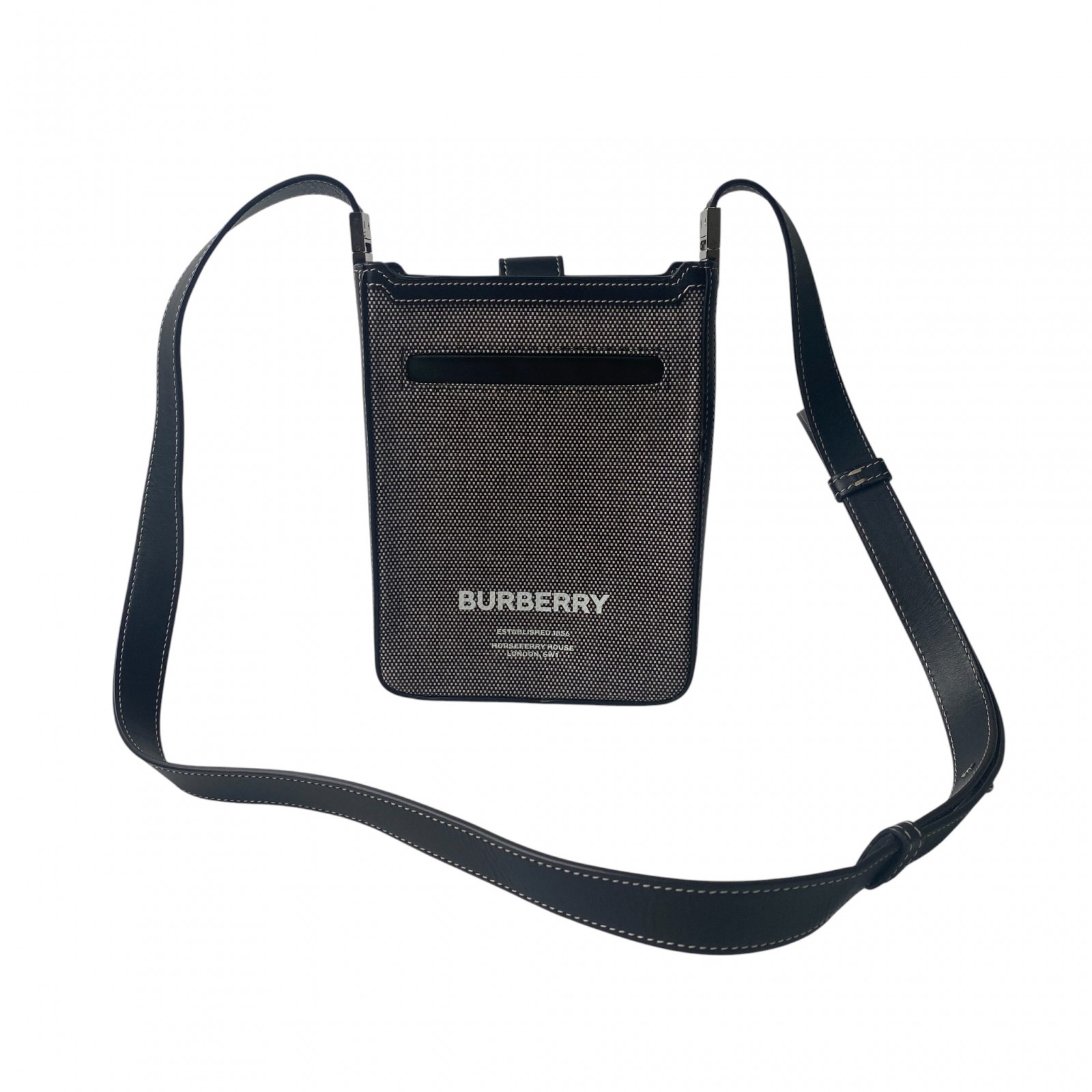 【美品Burberry レザー ショルダーバッグ】BLACK &ダークネイビー BURBERRY バーバリー ショルダーバッグ レザー ネイビー