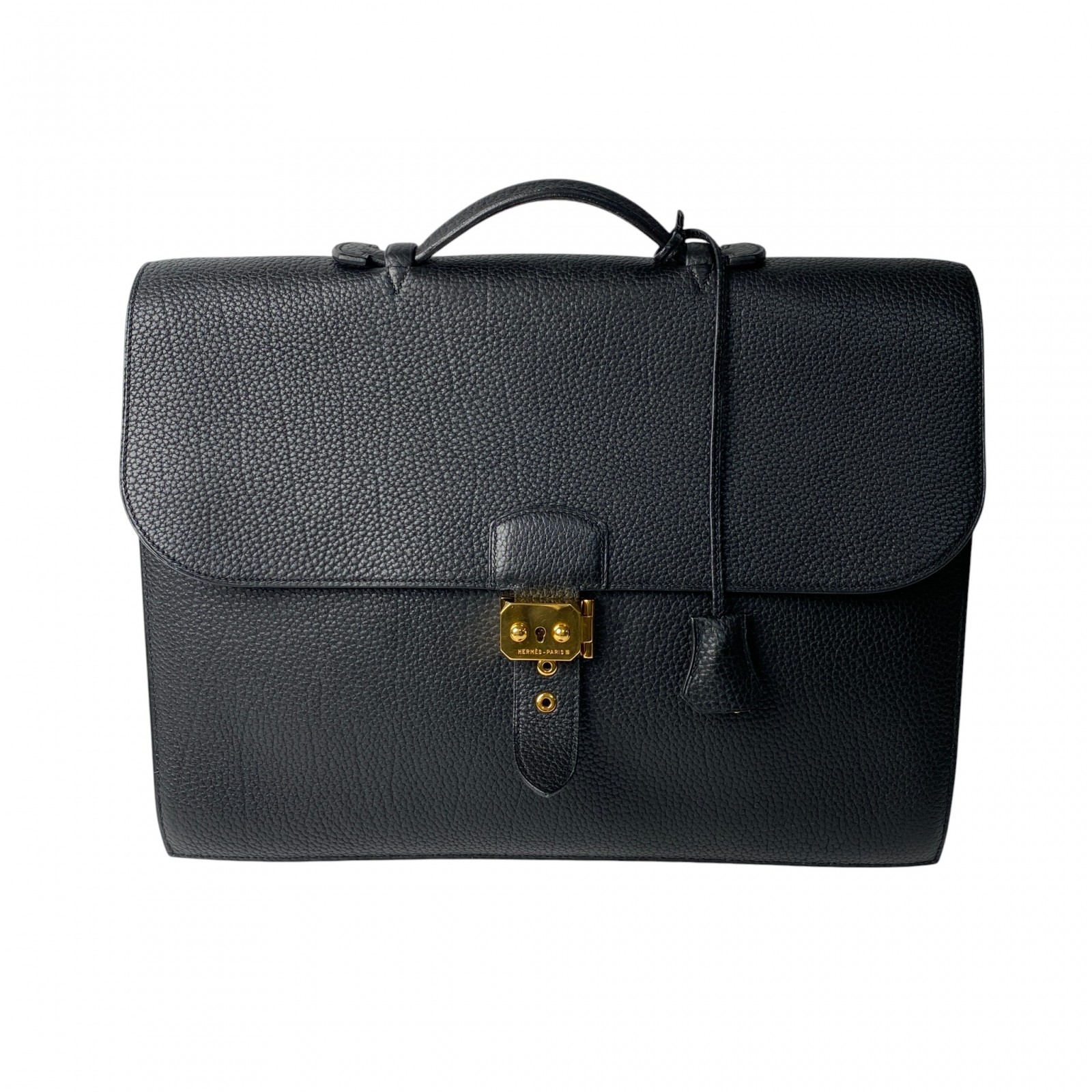 エルメス HERMES メンズ サックアデペッシュ 38 ノワール B目じるし トゴ ゴールド金具 商行為御徒面子【中古】