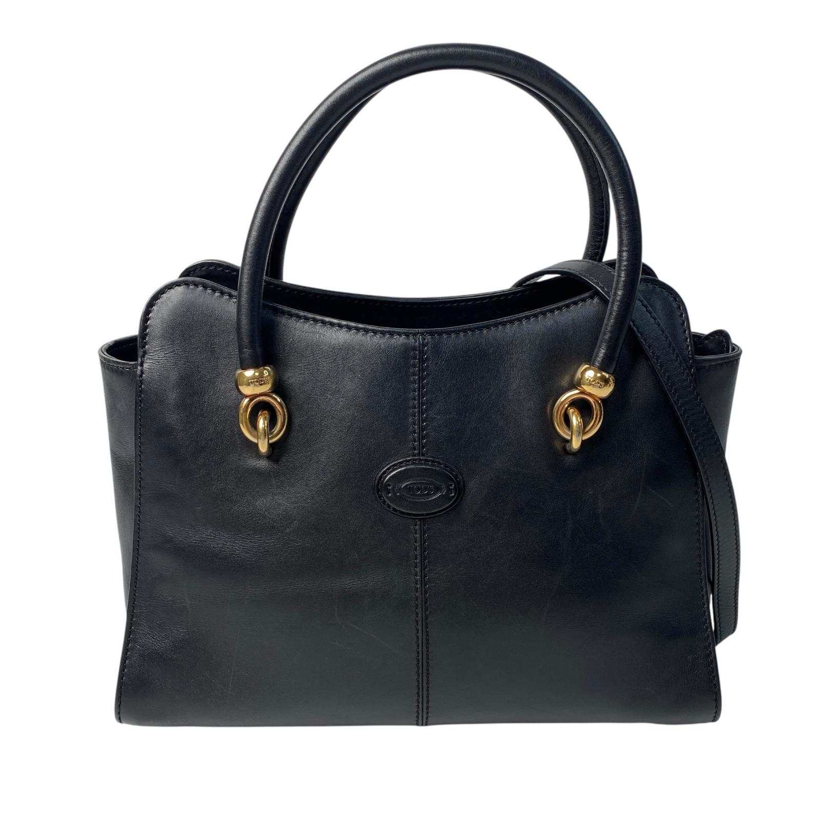 TOD'S トッズ ブラック レザー 2way ショルダーバッグ ハンドバッグ 斜めがけ クロスボディ レディース【中古】