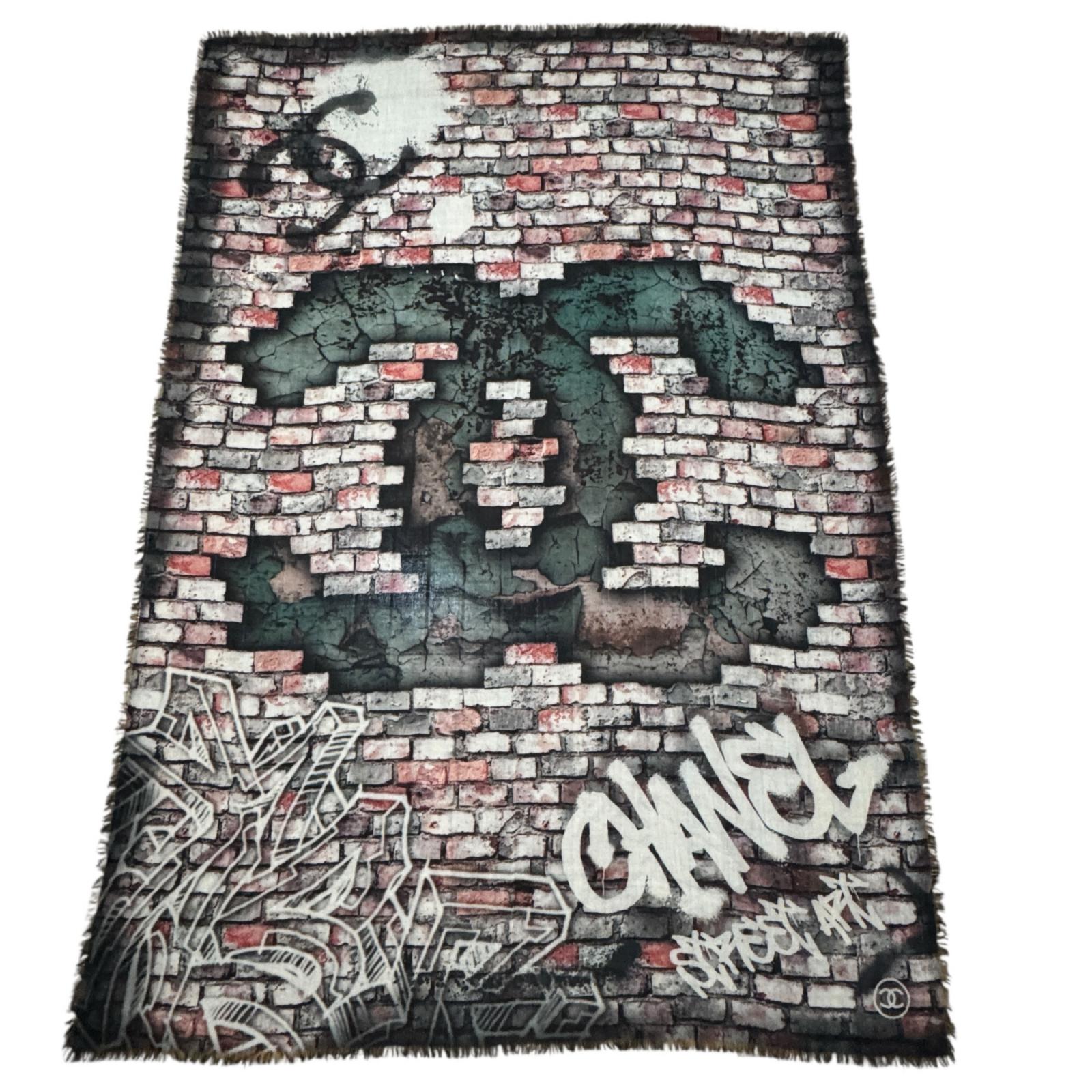 CHANEL シャネル ロゴタイプ 袈裟 レンガ柄 100% カシミール レディース【中古】