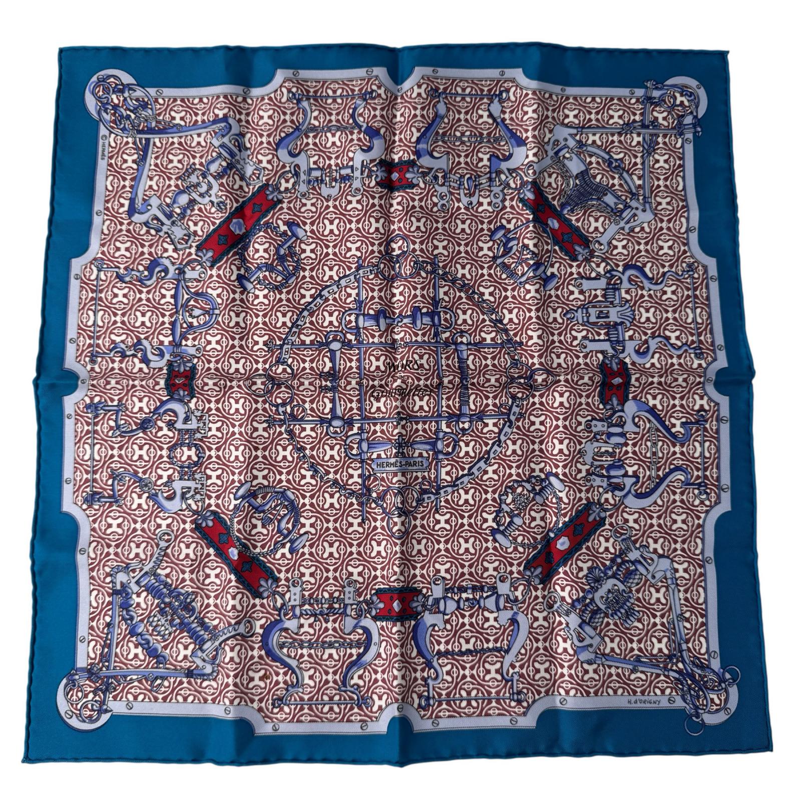 エルメス カレ45 Blue Mors et Gourmettes Vichy えり巻き レディース【中古】