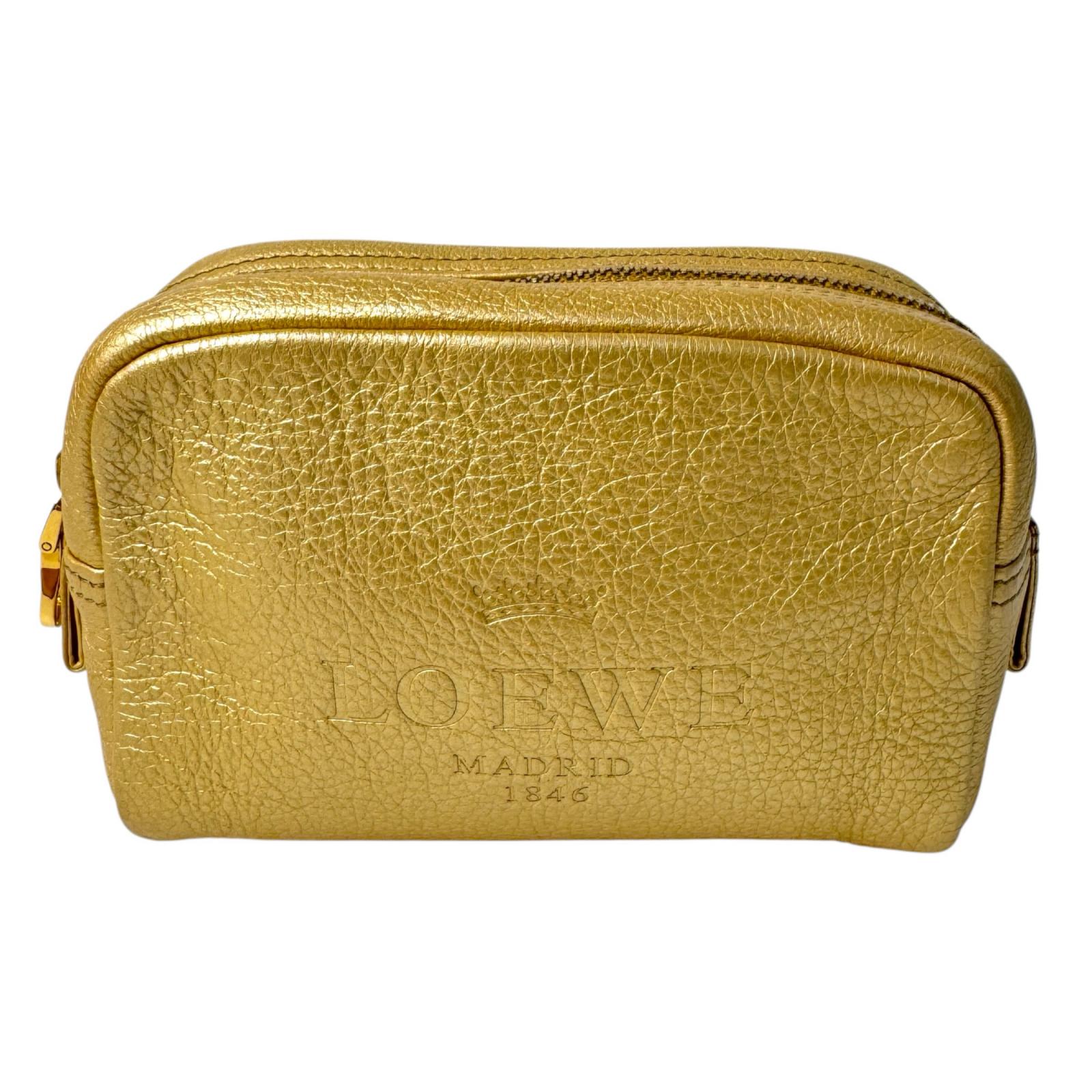 ロエベ LOEWE 合切袋 ヘリテージ ゴールド なめし革 コスメポーチ 小入れもの レディース【中古】