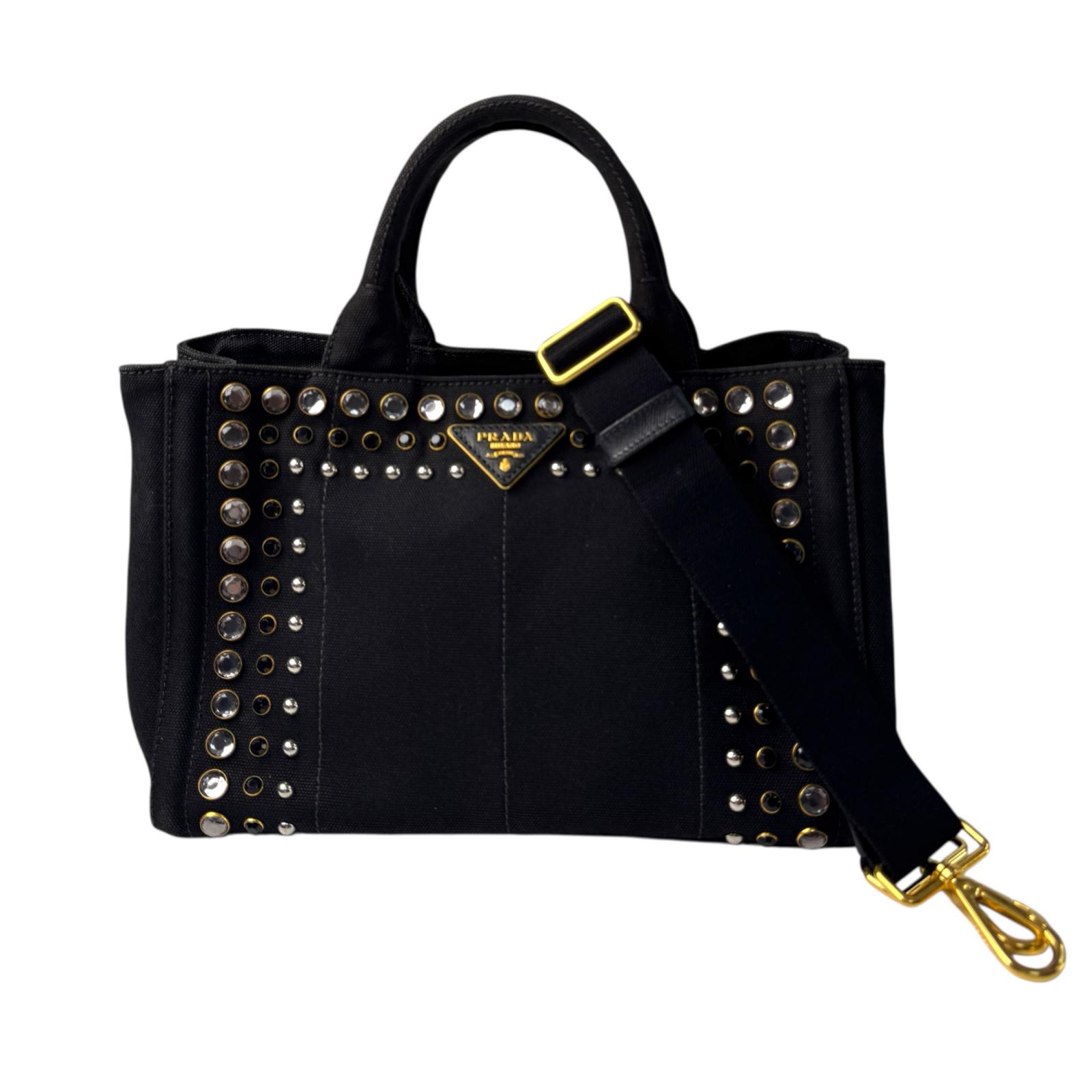 プラダ PRADA カナパ ビジュー スタッズ 2WAY トートバッグ ショルダーバッグ 曲がったがけ はりつけ台上半身 レディース【中古】