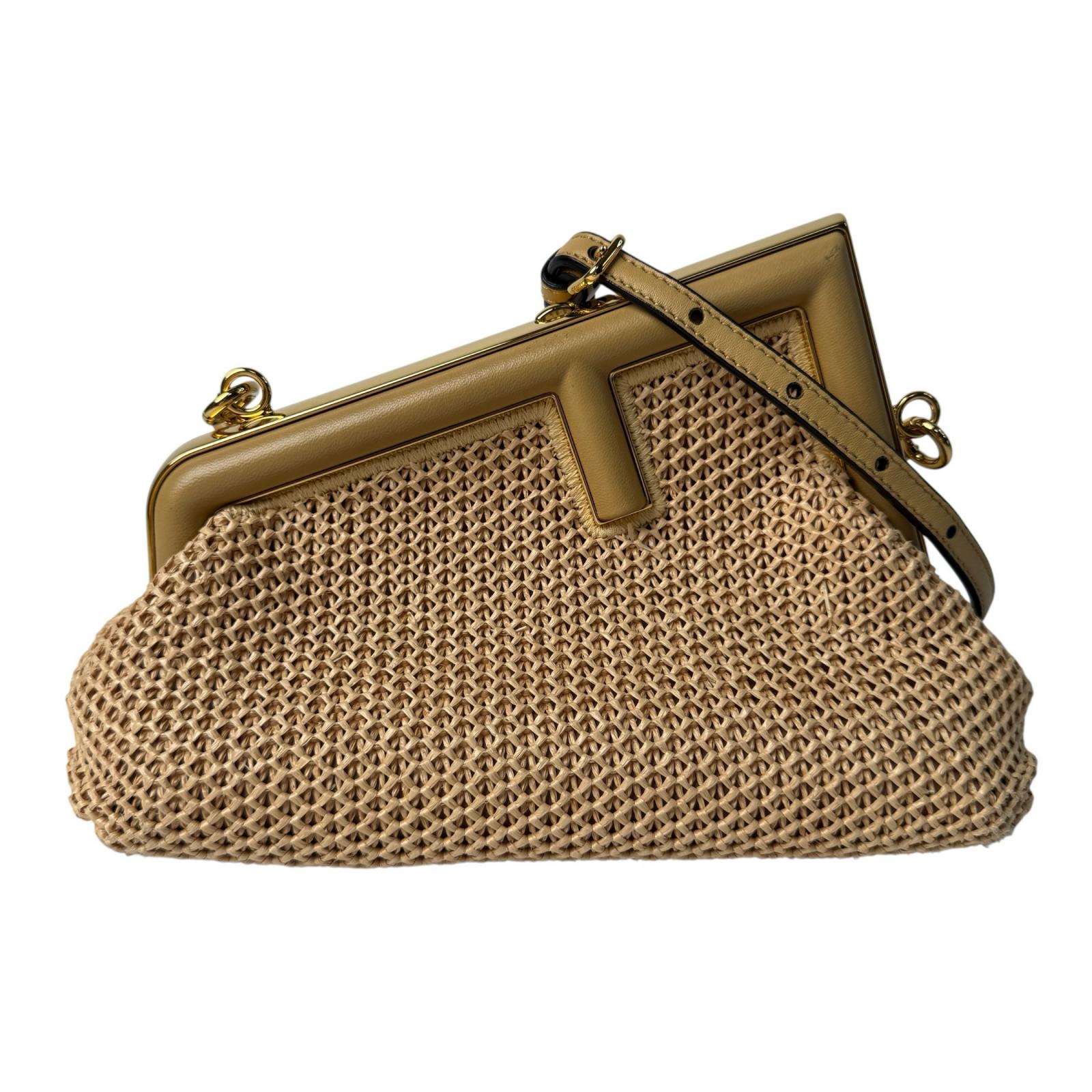 フェンディ FENDI 一塁手 スモール クラッチペダル御徒面子 2way ショルダーバッグ ラフィア 8PB129 レディース 曲がったがけ 差し交わす上半身【中古】