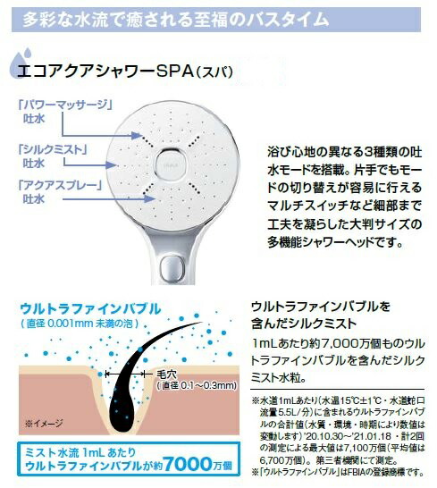 LIXIL 水栓部品 シャワーヘッドエコアクアシャワーSPA手元止水機能なし 