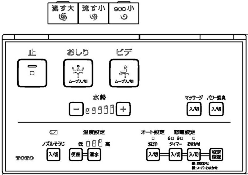 TCM4211　 TOTO　ウォシュレットリモコン　 流すボタンあり　 （TCF8FM45、TCF8FM45AK　他用）