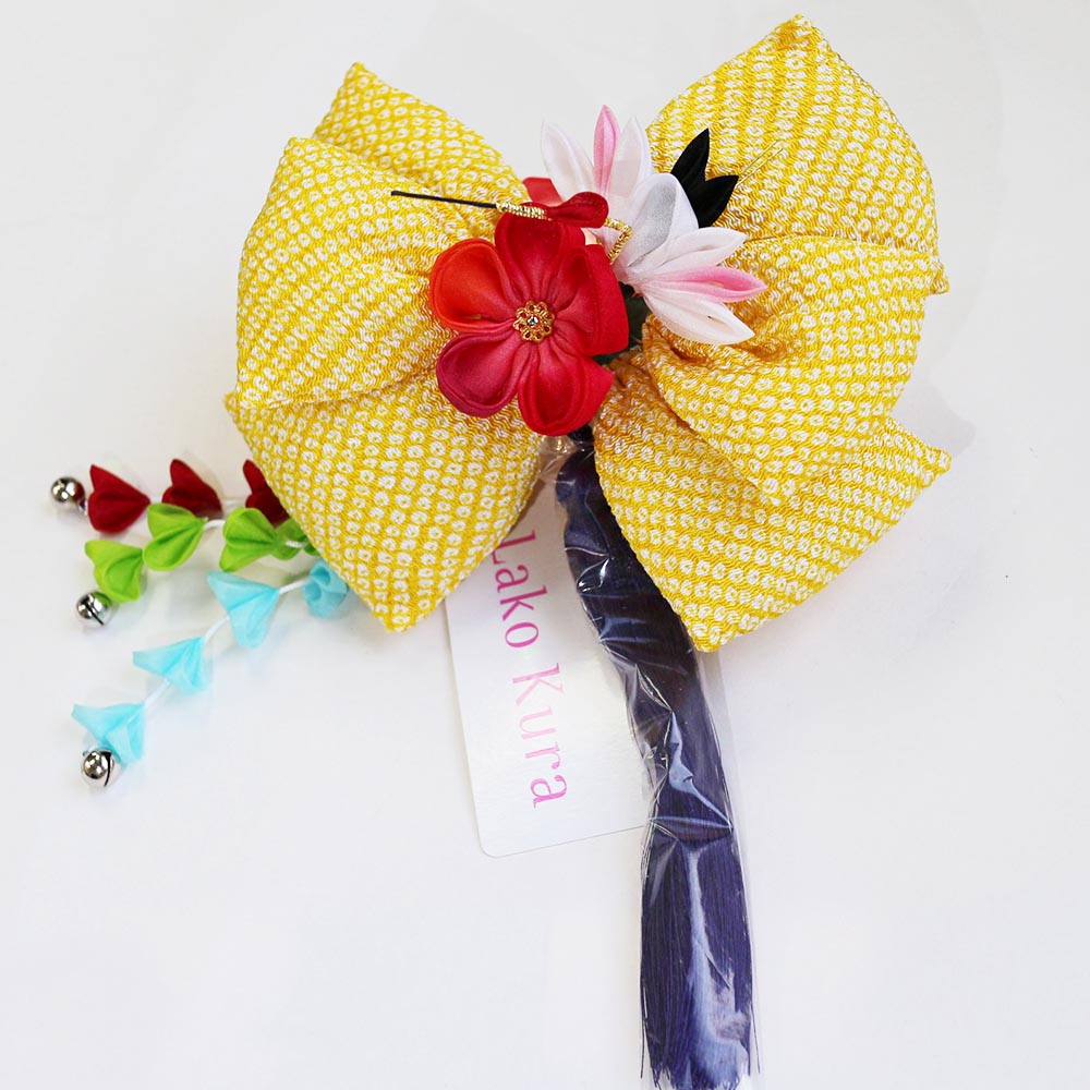 楽天市場 髪飾り Lako Kura With たこやきレインボー 正絹リボン ちりめん鹿の子 花飾り 手作りコーム 鶴 つまみ細工 鈴付 七五三 着物 ３歳 ７歳 十三参り 成人式 振袖 袴 北陸のきもの問屋 越前屋