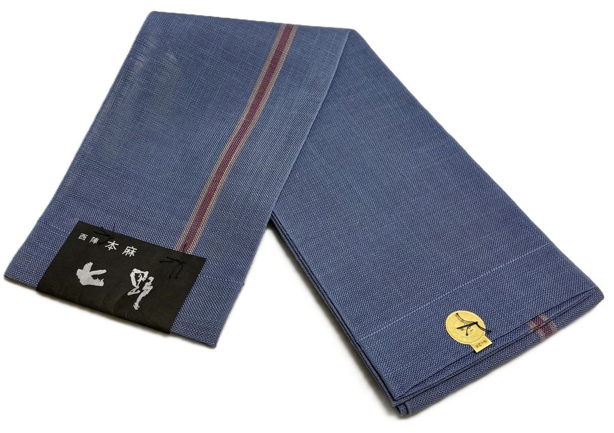 半幅帯 浴衣帯 七野 麻 半巾帯 本麻 西陣織 青｜北陸のきもの問屋　越前屋 21,599円