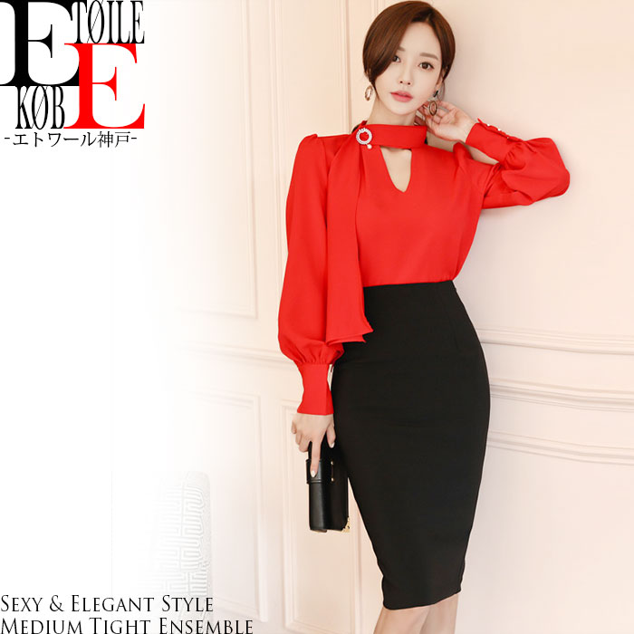 公式の 楽天市場 セットアップ レディース 結婚式 アンサンブル タイトスカート タイト ひざ 膝丈 ひざ丈 赤 黒 ミディアム スリット セクシー きれいめ 長袖 袖あり 大人 上品 清楚 二次会 お呼ばれ 成人式 パーティ セクシードレス 服 服装 30代 おしゃれ エレガント