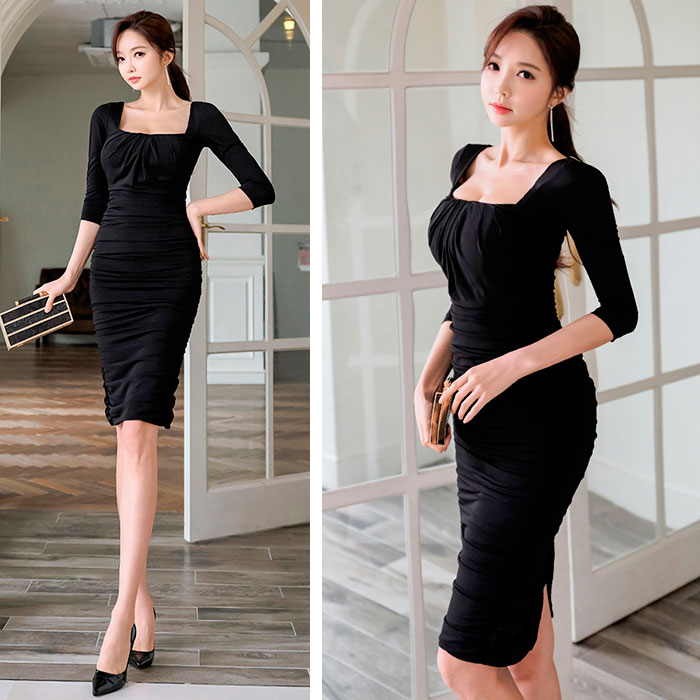 セール価格 公式 黒 タイトワンピース 膝丈 レース セクシーワンピース キャバドレス ひざ丈 7分袖 キャバワンピース 代 30代 40代 お洒落 エッセンシャルズ Carlavista Com