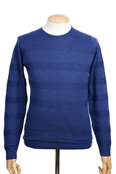 ジョンスメドレーメンズ JOHN SMEDLEY MEN 秋冬長袖テクスチャボーダークルーネックセーター インディゴ コップロー 30ゲージ メリノウール ジョンスメドレー トップス