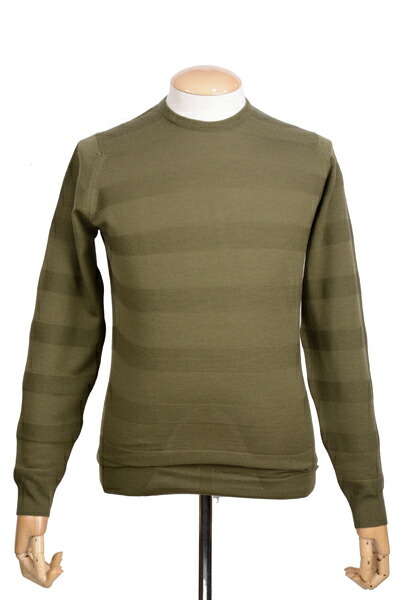ジョンスメドレーメンズ JOHN SMEDLEY MEN 秋冬長袖テクスチャボーダークルーネックセーター グリーン コップロー 30ゲージ メリノウール ジョンスメドレー トップス