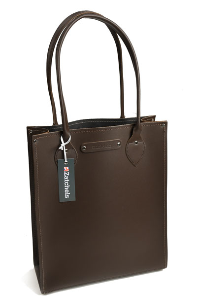 ザッチェルズ ZATCHELS スリムトートバッグ（レザーショッパー）ダークブラウン A4サイズ、13インチのノートパソコン収容可 牛革 英国製