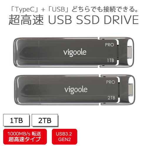Vigoogle スティックSSD SD301 PRO [1000MB/s転送 超高速USB接続SSD SD301PRO USB-Type A/C 1TB/2TB]