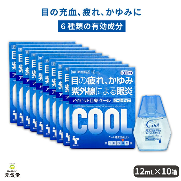 【第2類医薬品】アイビット目薬クール 12mL 10箱セット テイカ製薬 目薬 無色 無色透明 目の疲れ 目のかすみ 目のかゆみ 目やに 結膜充血 眼病予防 眼炎 雪目 眼瞼炎 パンテノール クロルフェニラミンマレイン酸塩 ナファゾリン塩酸塩 置き薬 配置薬 富山|とやまのくすり 越中富山の元気堂