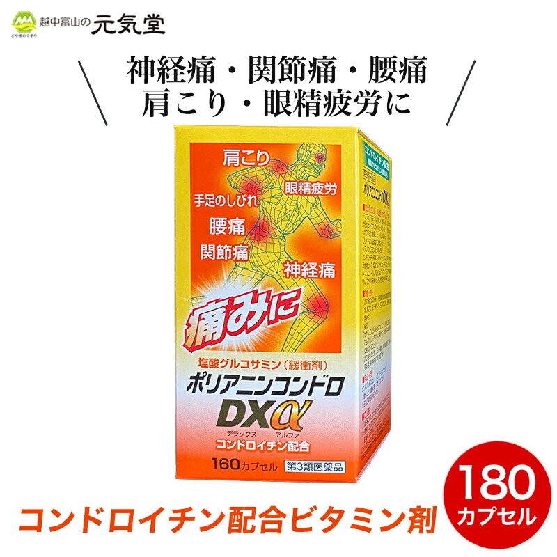 【第3類医薬品】ポリアニンコンドロDXα 160カプセル 富山めぐみ製薬 神経痛 筋肉痛 関節痛 腰痛 肩こり 五十肩 手足のしびれ 便秘 眼精疲労 ベンフォチアミン 天然型ビタミンE ビタミンE ビタミンB2 ビタミンB6 ビタミンB12 コンドロイチン 置き薬 配置薬 富山|とやまのくすり 越中富山の元気堂