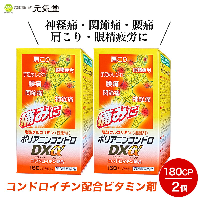 【第3類医薬品】ポリアニンコンドロDXα 160カプセル 2個セット 富山めぐみ製薬 神経痛 筋肉痛 関節痛 腰痛 肩こり 五十肩 手足のしびれ 便秘 眼精疲労 ベンフォチアミン 天然型ビタミンE ビタミンE ビタミンB2 ビタミンB6 ビタミンB12 コンドロイチン 置き薬 配置薬 富山｜とやまのくすり 越中富山の元気堂