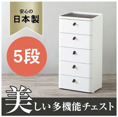 【送料無料】高級感のあるプラスチック製チェスト ロイヤルドロアー 545 5段 RD-545WH 安全設計 　ウッドトップ　 ホワイト　ホコリ防止