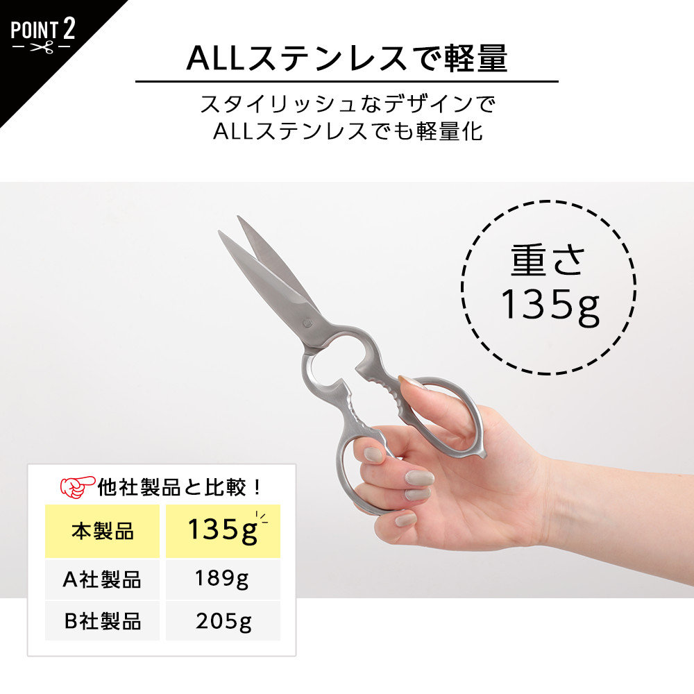 【クーポンで1,780円】キッチンはさみ キッチンバサミ ハサミ オールステンレス 化粧箱付き 軽量 食洗器対応 料理 アウトドア キャンプ ギフト 母の日 便利 キッチングッズ 台所【予約販売】